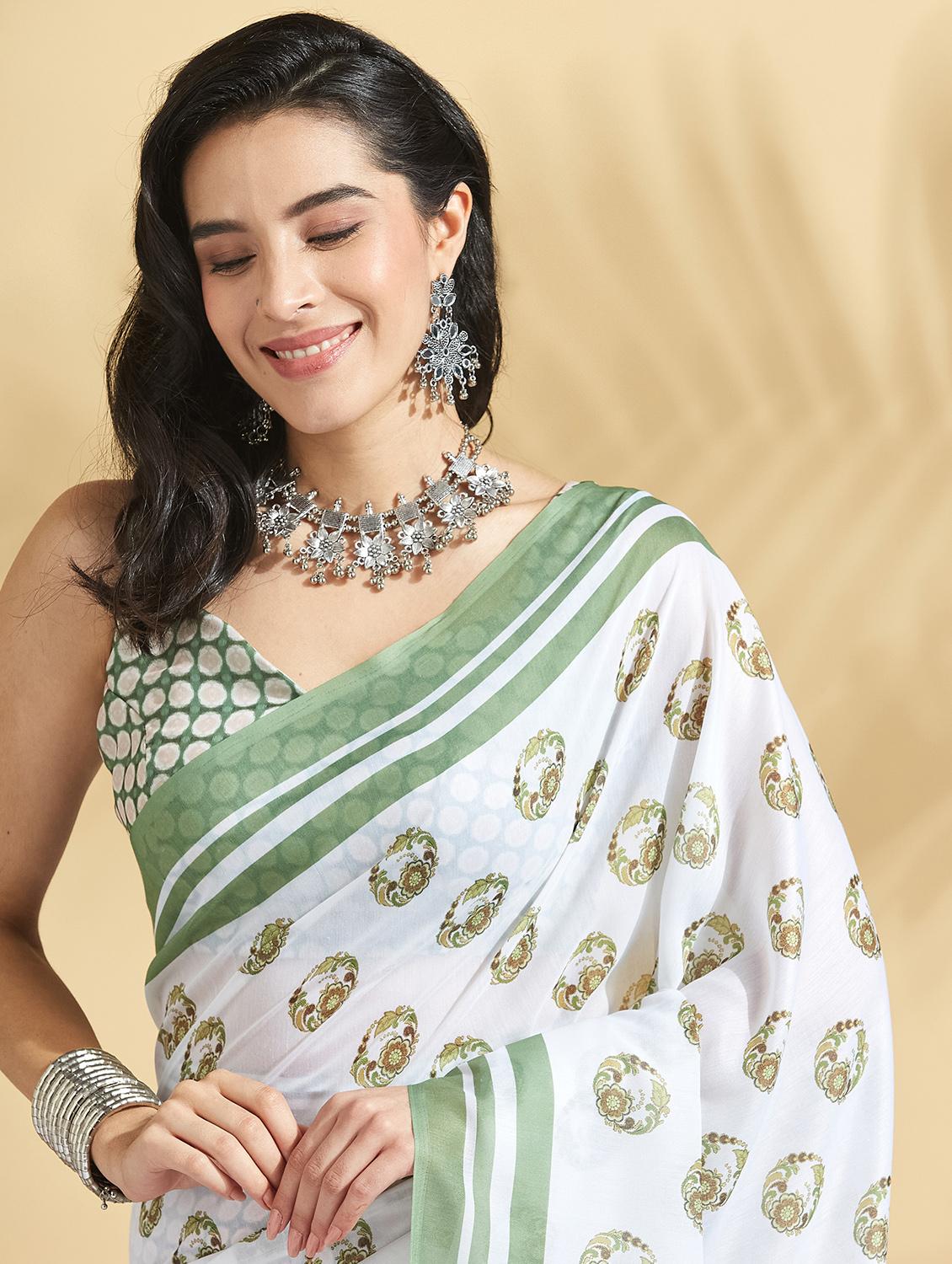 women printed ready to wear saree with blouse - 21961598 - Standard Image - 4