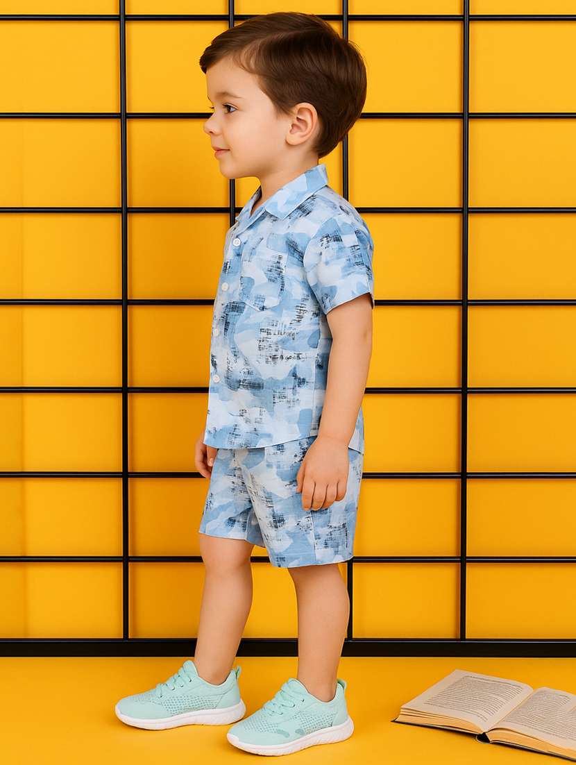 boys printed shirt & shorts co-ord set - 21961609 -  Standard Image - 1