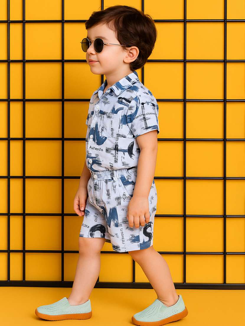 boys printed shirt & shorts co-ord set - 21961613 -  Standard Image - 1
