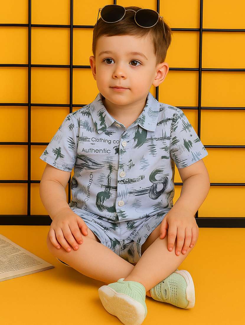 boys printed shirt & shorts co-ord set - 21961614 -  Standard Image - 1