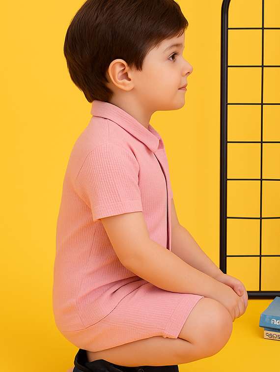 boys solid shirt & shorts co-ord set - 21961617 -  Standard Image - 1