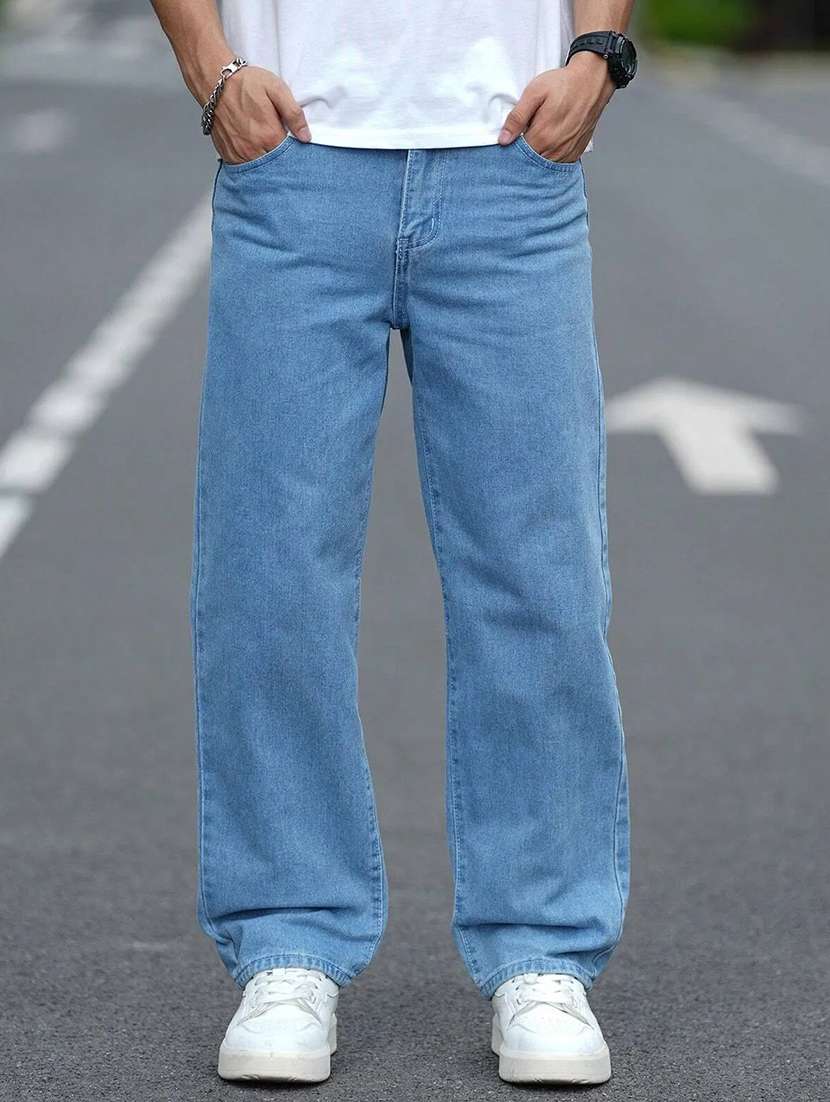 men solid mid rise full length baggy jeans - 21961619 - Zoom Image - 0