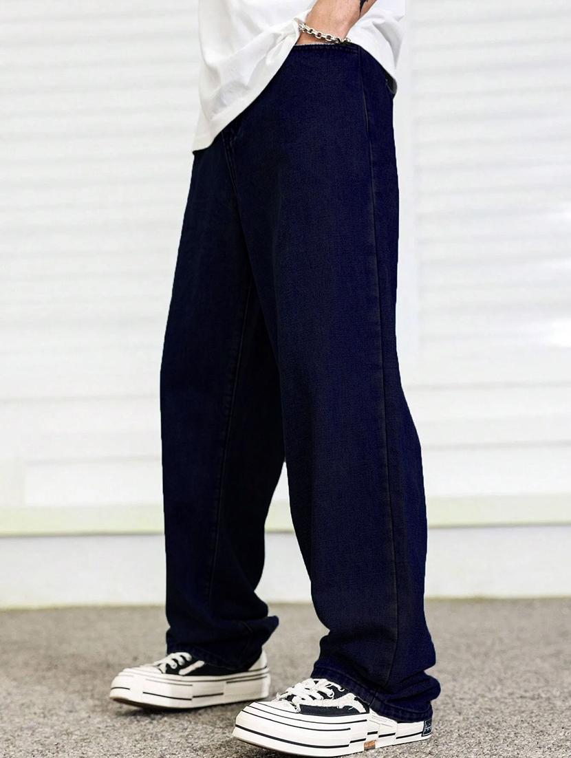 men solid mid rise full length baggy jeans - 21961622 - Standard Image - 1
