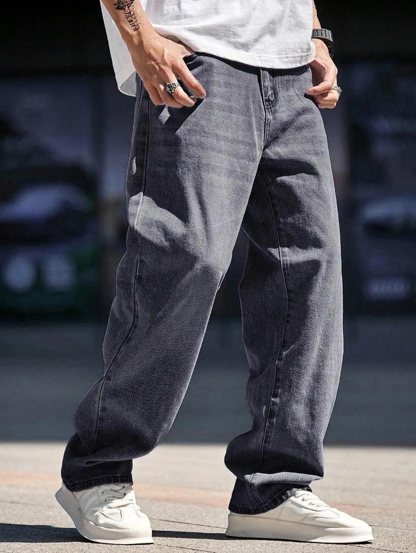 men solid mid rise full length baggy jeans - 21961624 -  Standard Image - 1