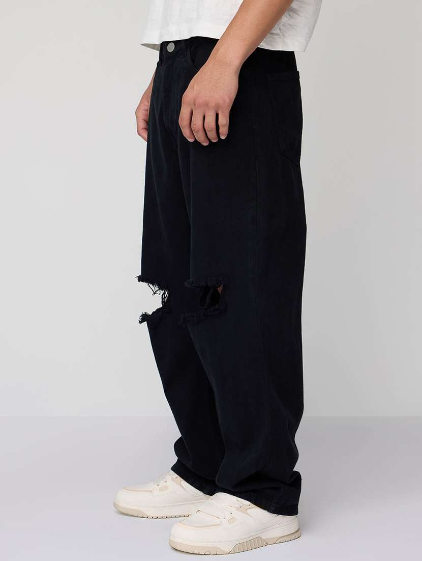 men slash knee mid rise full length baggy jeans - 21961626 -  Standard Image - 1