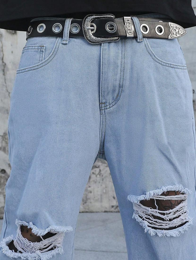 men slash knee mid rise full length baggy jeans - 21961628 - Standard Image - 6
