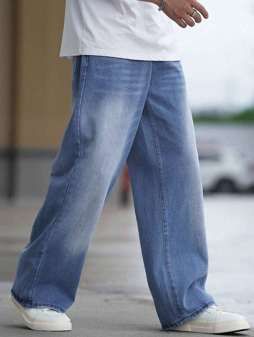 men washed mid rise full length baggy jeans - 21961629 - Standard Image - 1