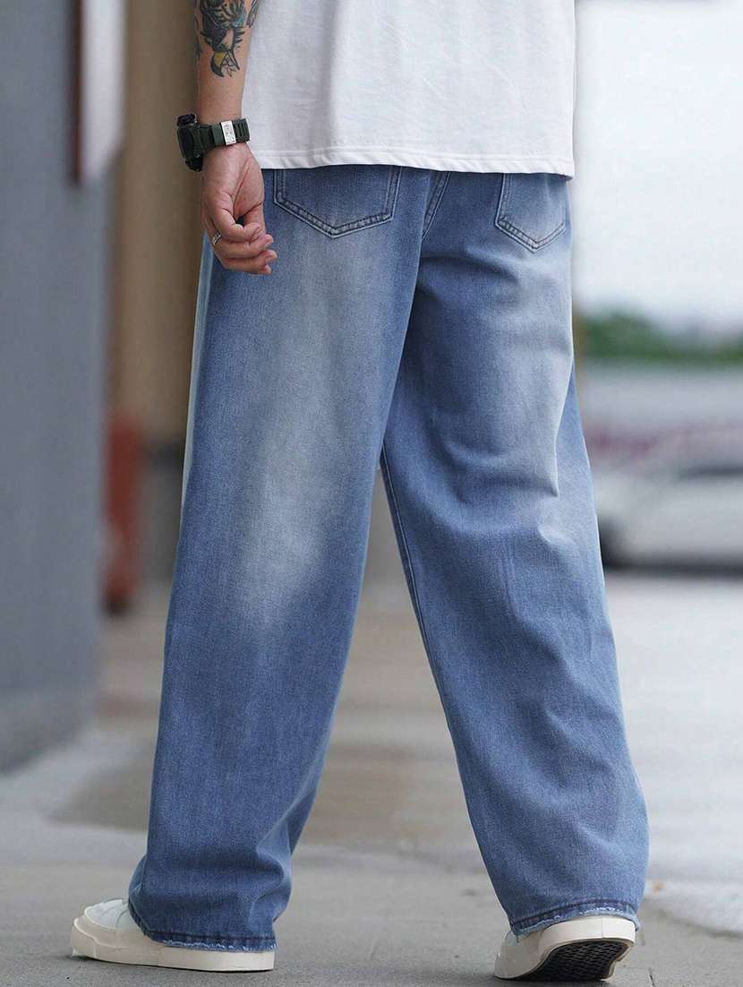 men washed mid rise full length baggy jeans - 21961629 - Standard Image - 4