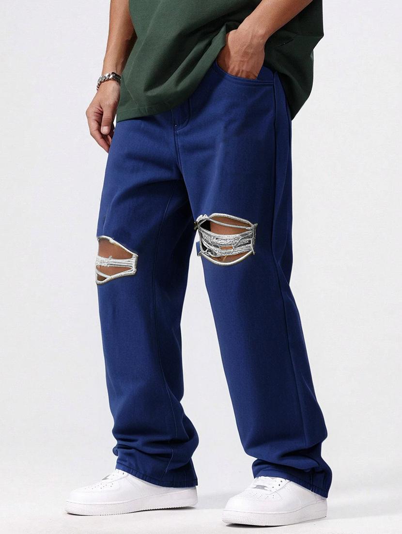 men slash knee mid rise full length baggy jeans - 21961631 -  Standard Image - 1