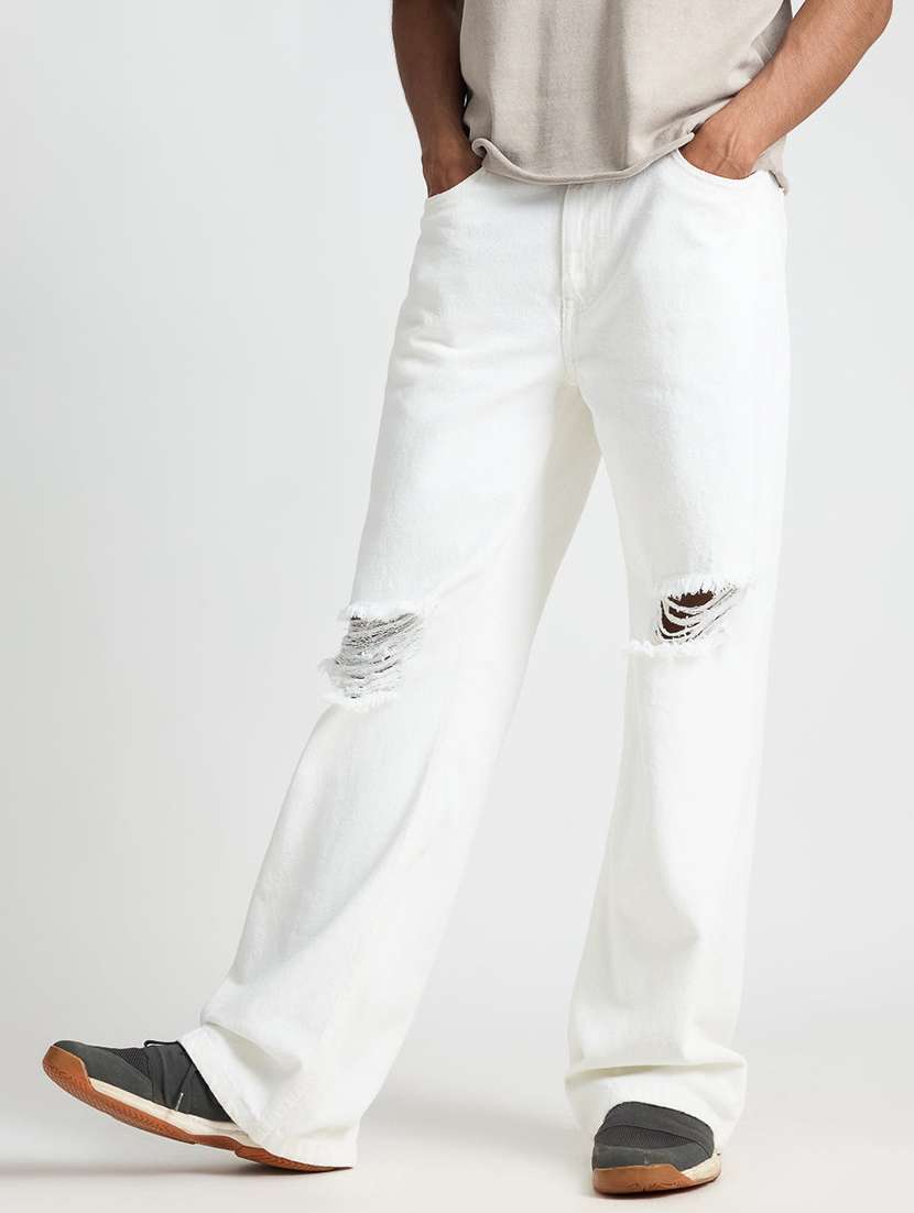 men slash knee mid rise full length baggy jeans - 21961634 -  Standard Image - 1