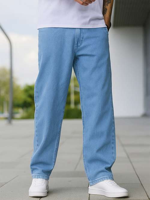 men plain mid rise full length baggy jeans - 21961635 -  Standard Image - 0