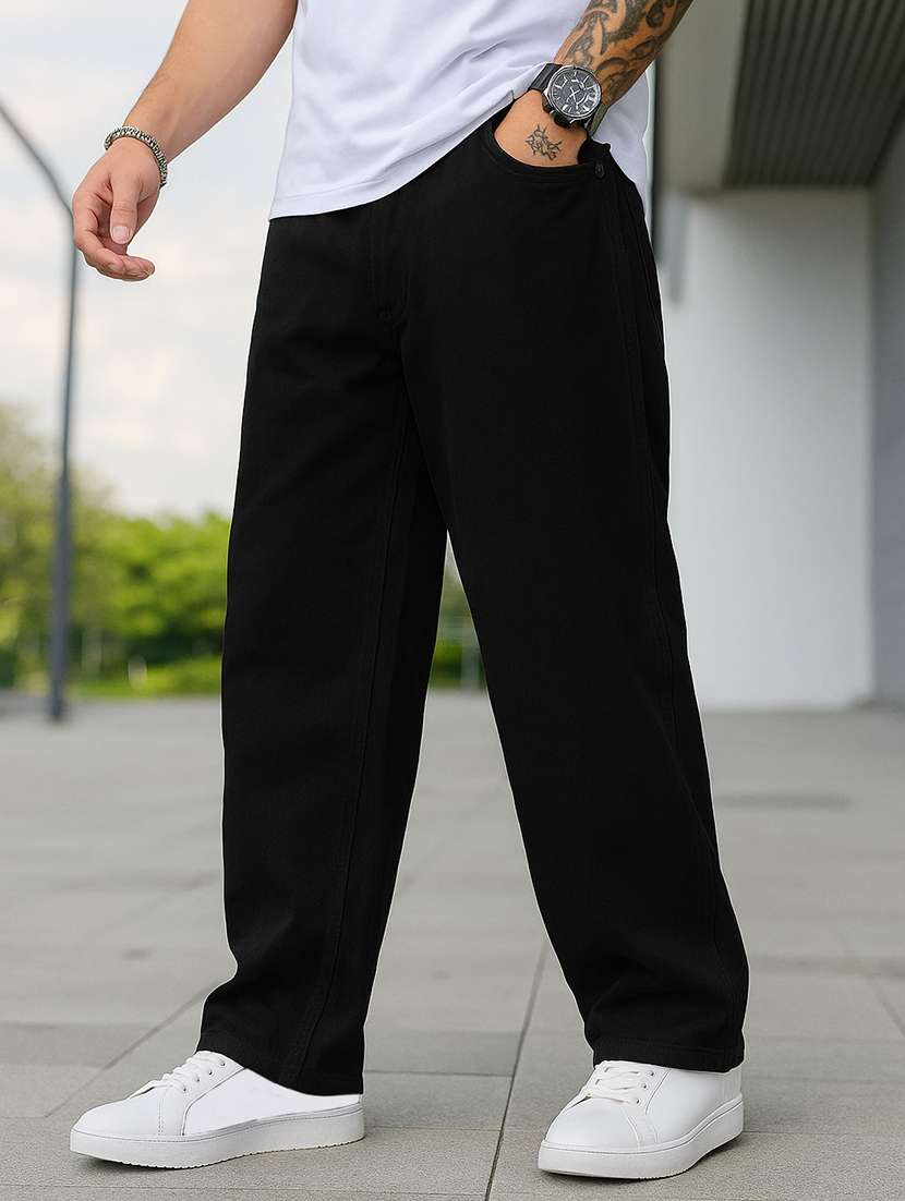 men plain mid rise full length baggy jeans - 21961636 -  Standard Image - 1