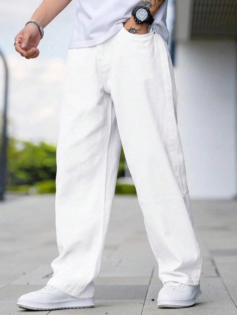 men plain mid rise full length baggy jeans - 21961637 -  Standard Image - 1