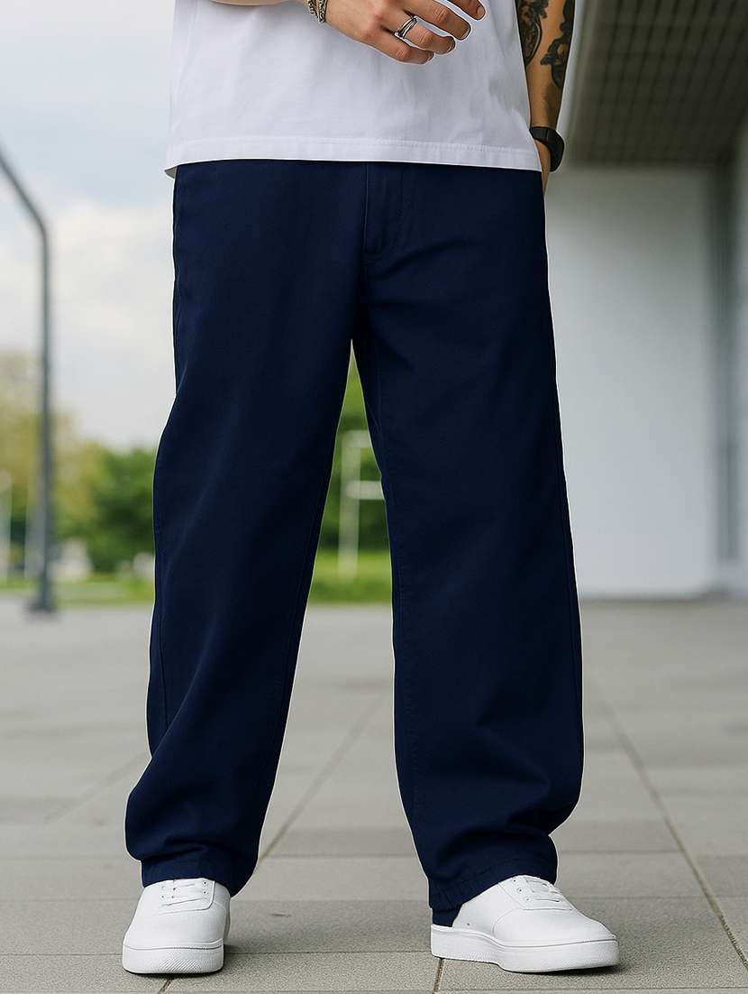 men plain mid rise full length baggy jeans