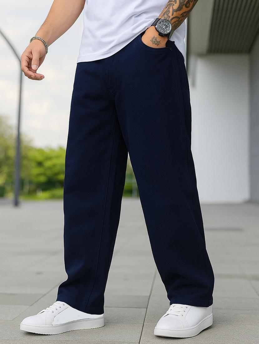 men plain mid rise full length baggy jeans - 21961638 - Standard Image - 1