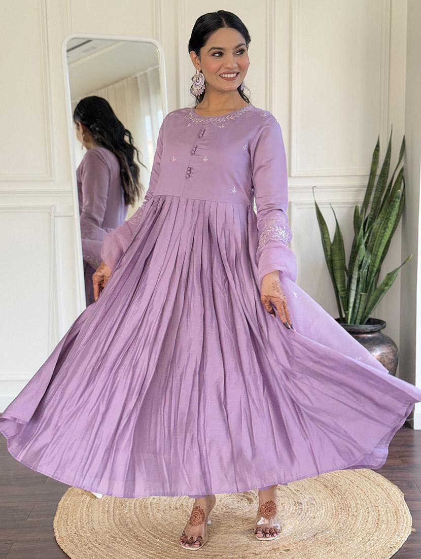 women three quarter sleeve anarkali kurta pant with dupatta set - 21961676 -  Standard Image - 1