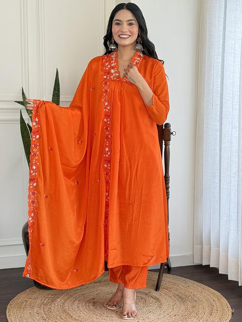 women three quarter sleeve kurta pant with dupatta set - 21961684 -  Standard Image - 0