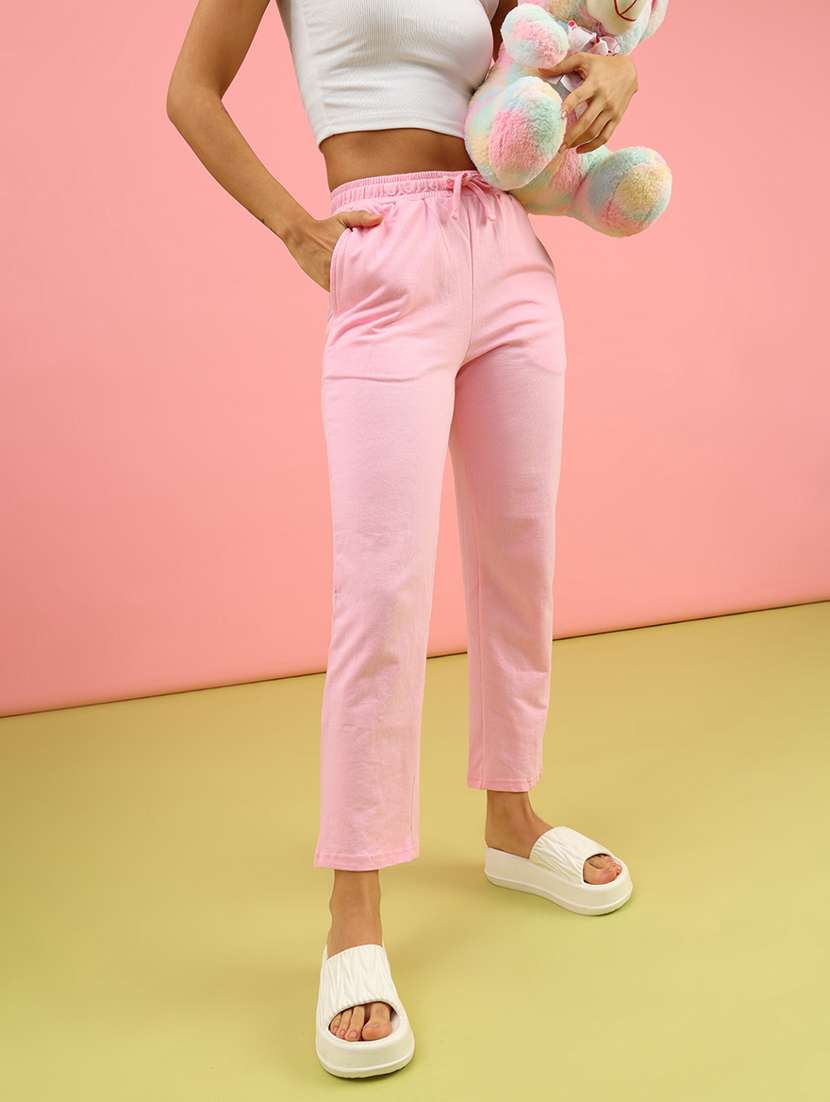 women solid mid rise regular fit track pant