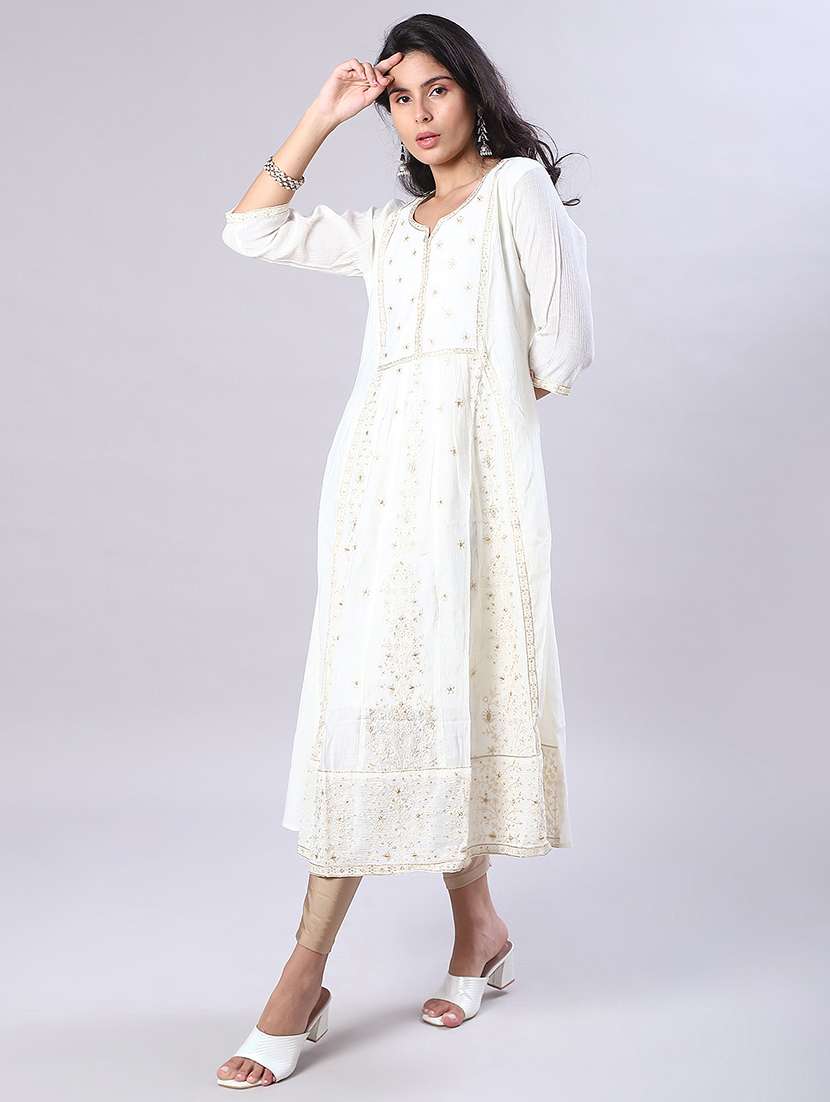 women three quarter sleeve flared kurta - 21961788 - Standard Image - 1