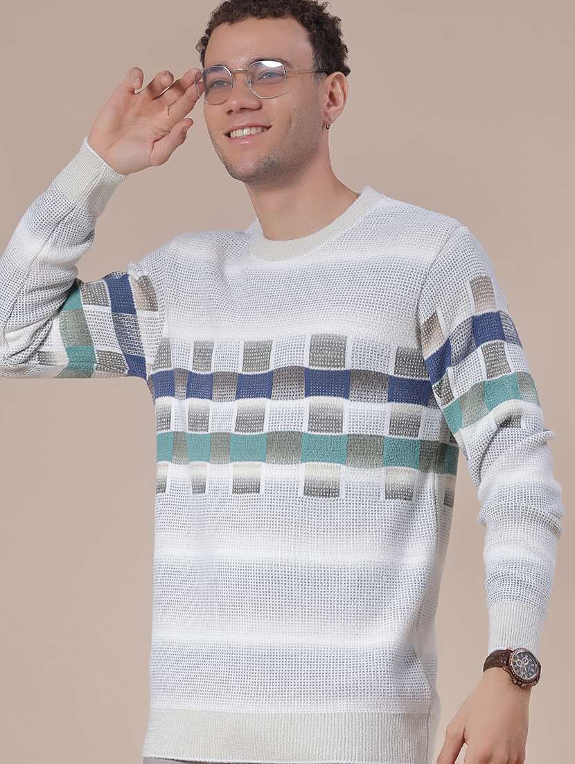 men geometric long sleeve regular fit pullover
