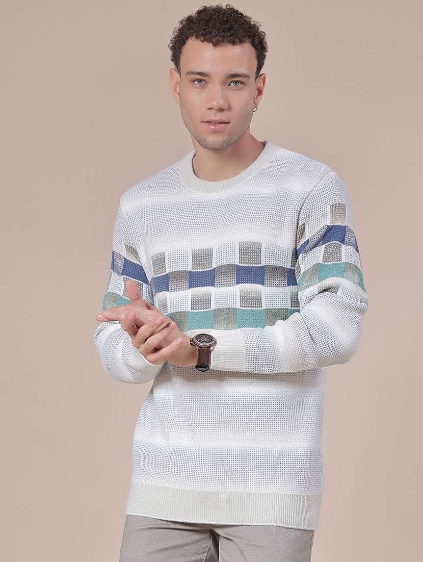 men geometric long sleeve regular fit pullover - 21961839 -  Standard Image - 1