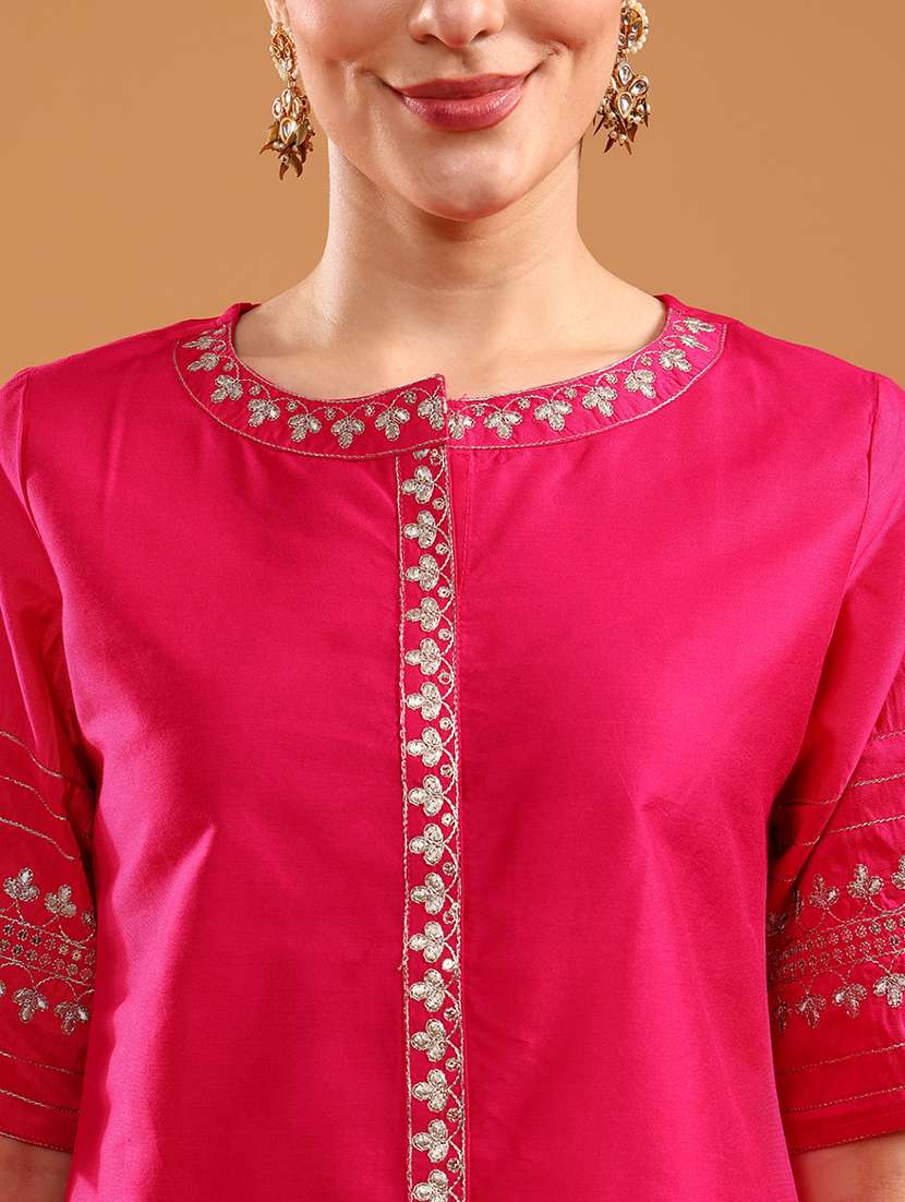 women solid with work short sleeve ethnic co-ord set - 21961843 -  Standard Image - 4