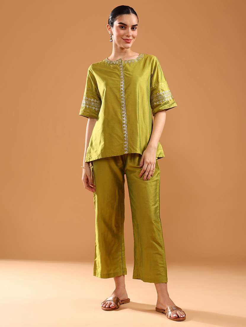 women solid with work short sleeve ethnic co-ord set - 21961844 -  Standard Image - 1