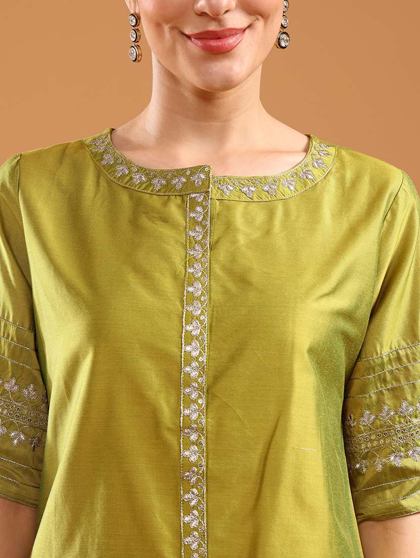 women solid with work short sleeve ethnic co-ord set - 21961844 -  Standard Image - 4