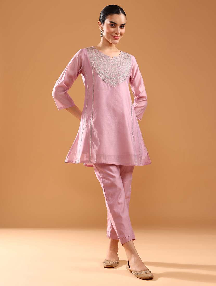 women solid with work three quarter sleeve ethnic co-ord set - 21961845 -  Standard Image - 1