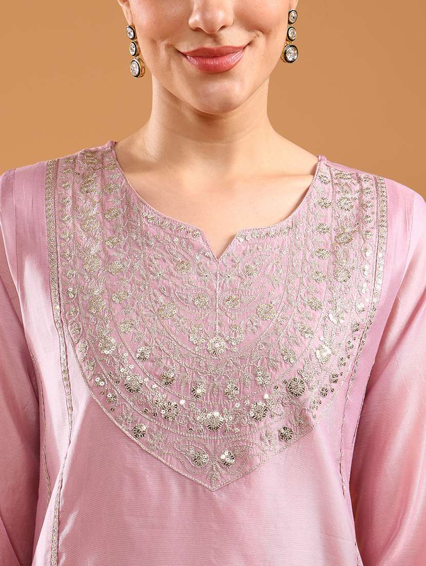 women solid with work three quarter sleeve ethnic co-ord set - 21961845 -  Standard Image - 4