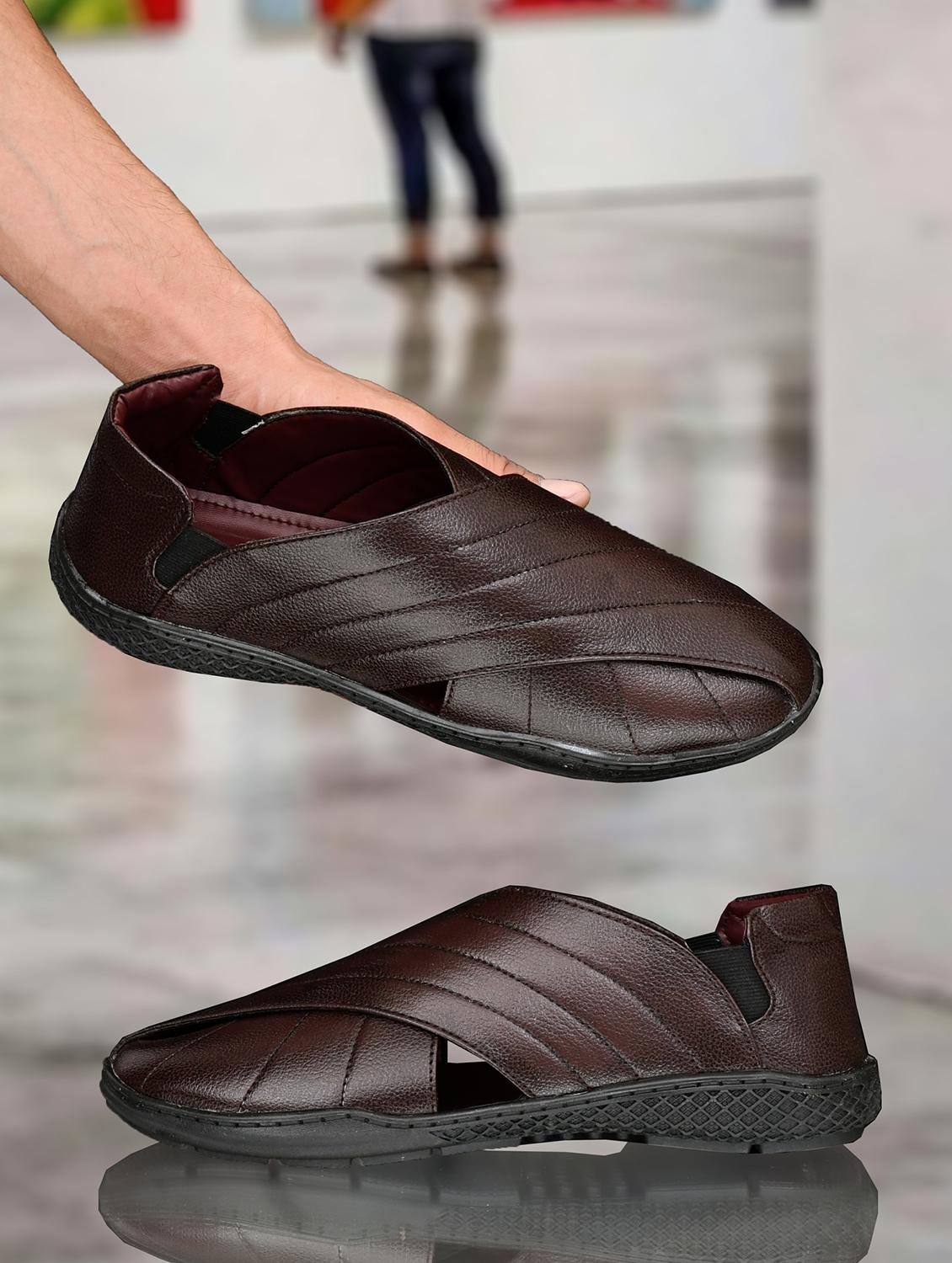 men brown slip on sandal - 21961895 - Standard Image - 1