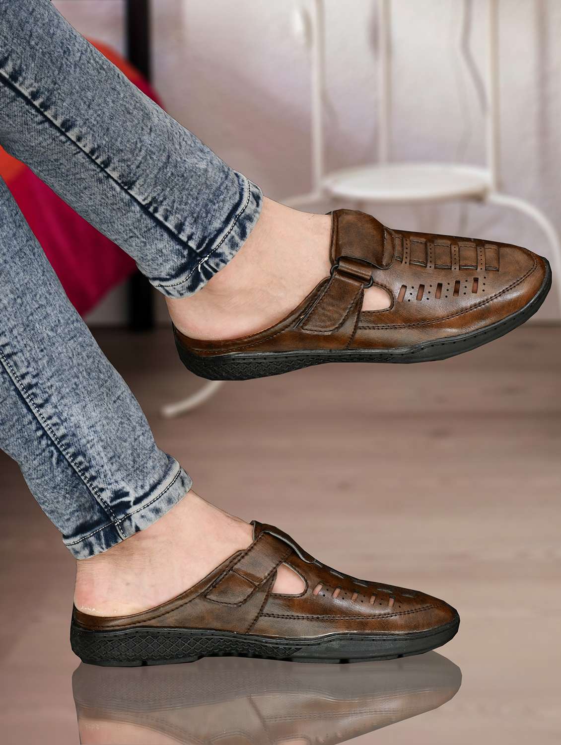men brown slip on sandal - 21961897 - Standard Image - 1