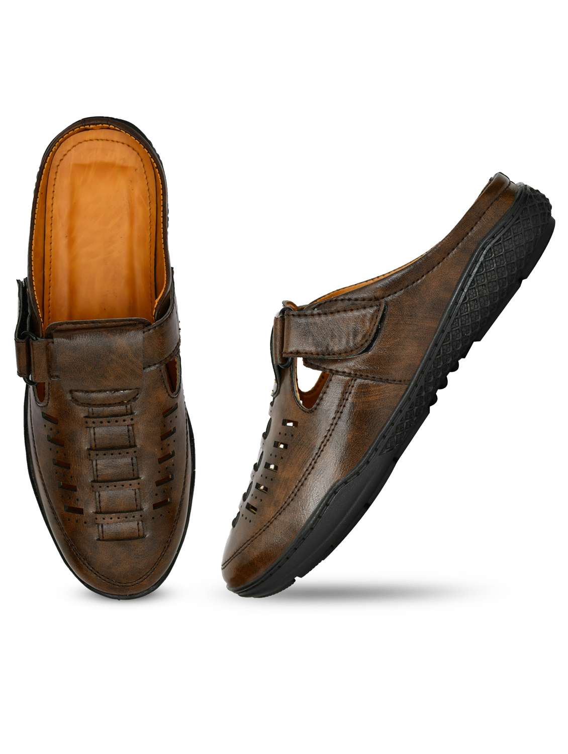 men brown slip on sandal - 21961897 - Standard Image - 4