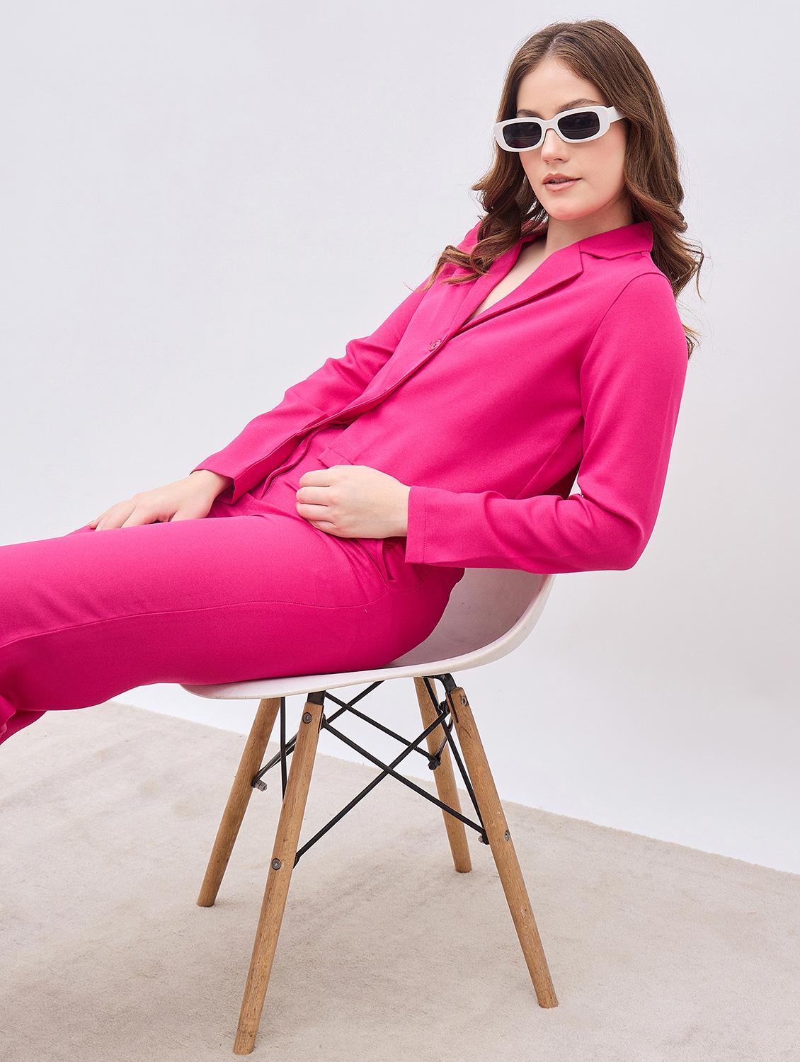 women pink solid blazer and trouser co-ord set - 21961925 - Standard Image - 4