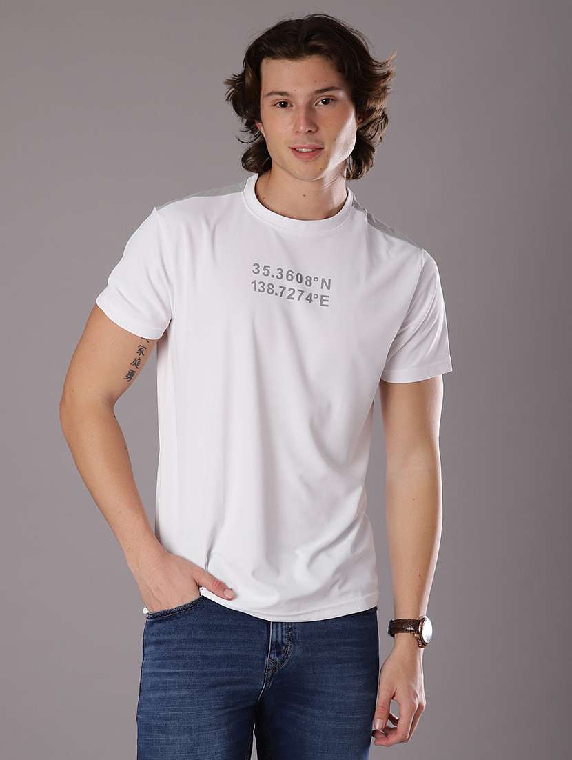 men front & back print round neck slim fit t-shirt - 21961949 -  Standard Image - 1