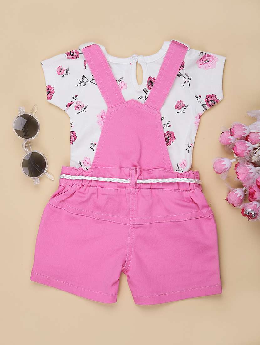 girls printed t-shirt & dunagree casual wear set - 21961953 -  Standard Image - 1