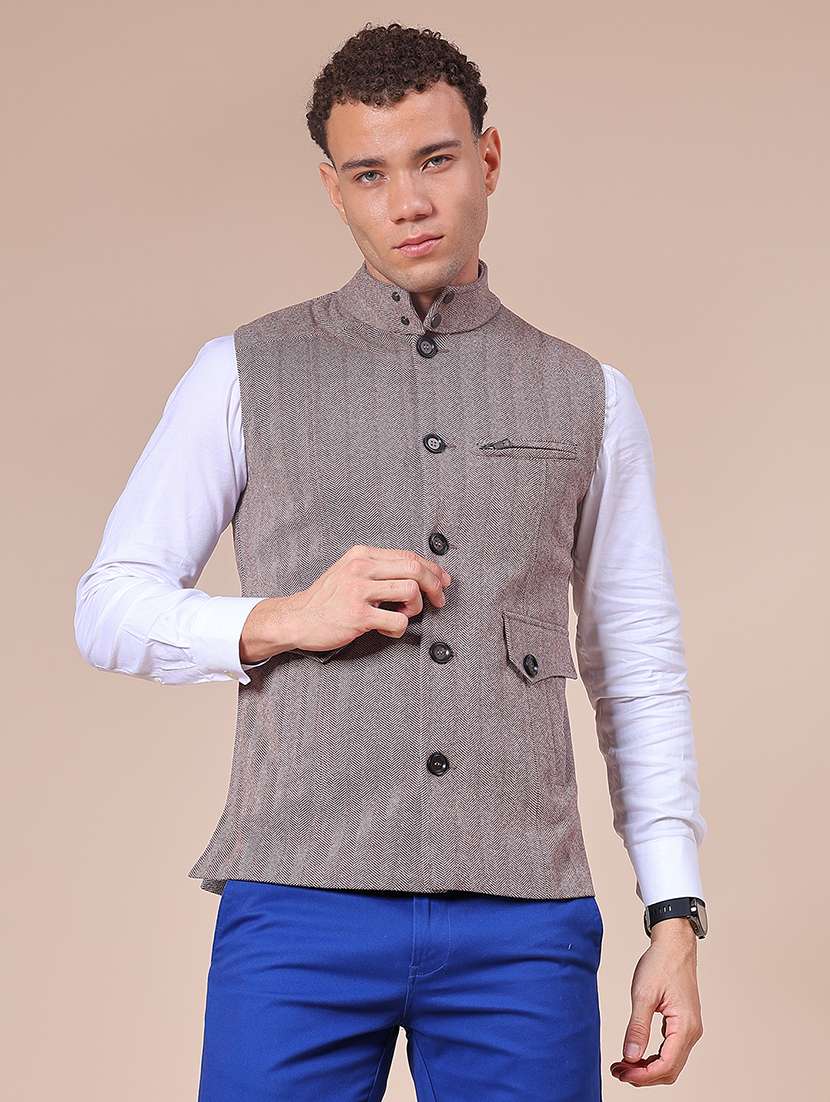 Men Self Design Sleeveless Regular Fit Nehru Jacket - 21961957 -  Standard Image - 1