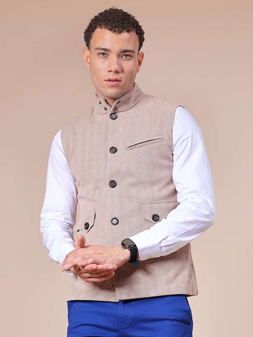 men self design sleeveless regular fit nehru jacket - 21961958 -  Standard Image - 1