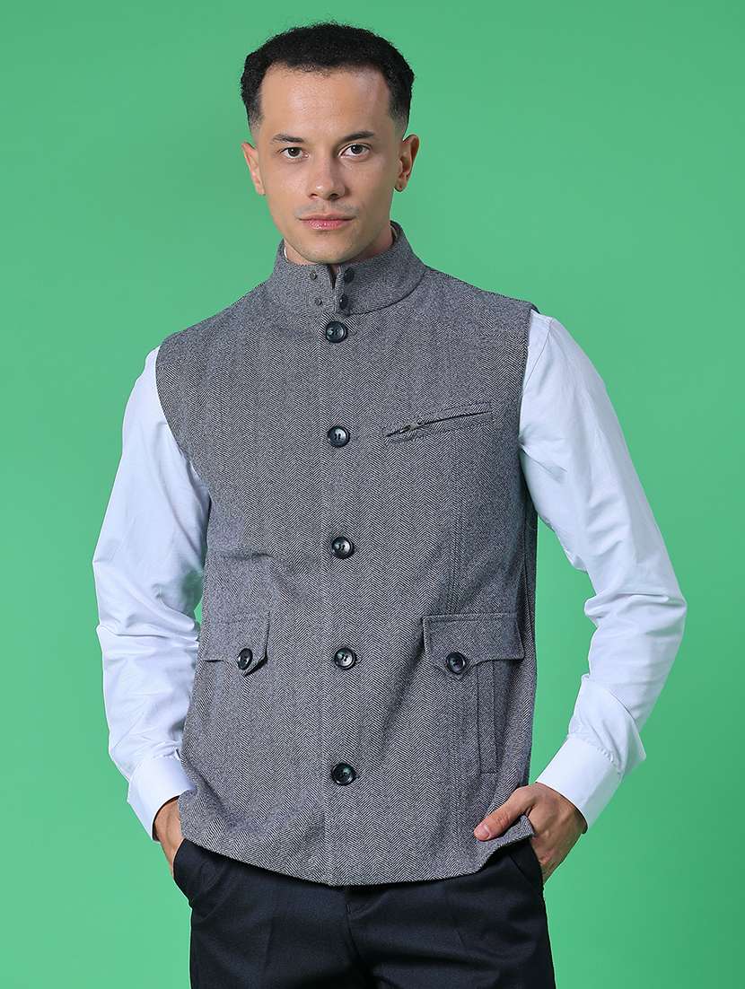 men self design sleeveless regular fit nehru jacket - 21961959 -  Standard Image - 1