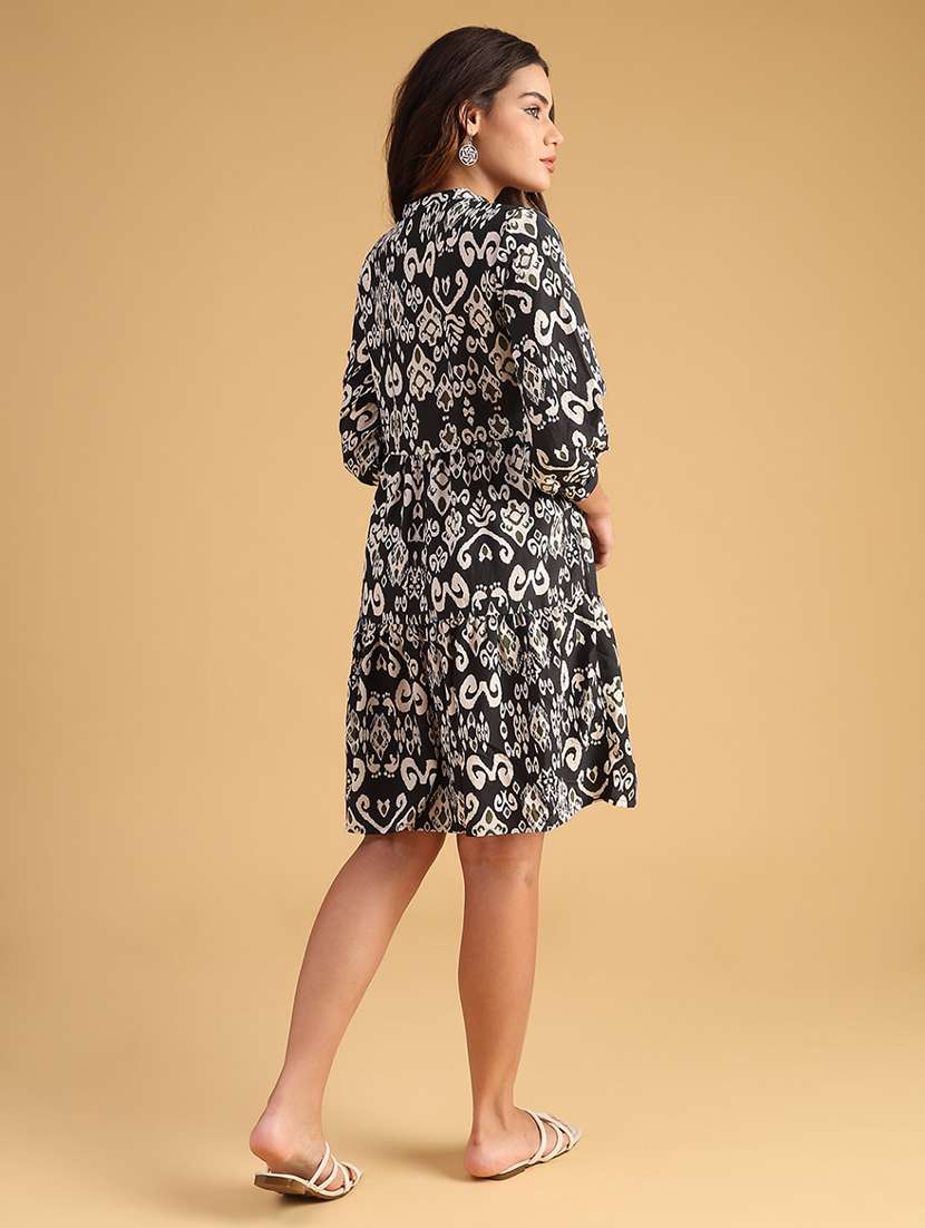 women printed three quarter sleeve tiered dress - 21961994 -  Standard Image - 4