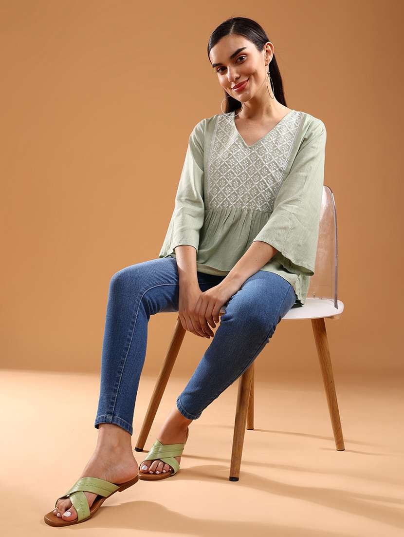 women printed three quarter sleeve kurti - 21961997 -  Standard Image - 4