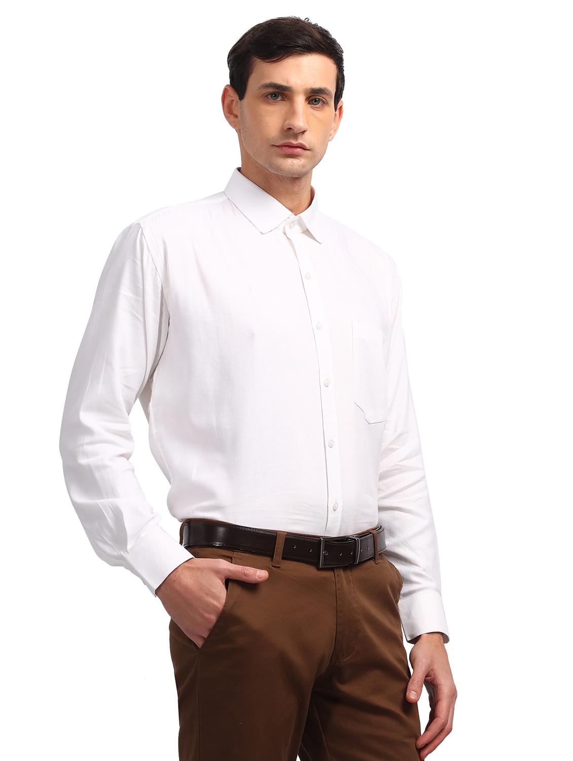 men white solid collared long sleeve shirt - 21962004 - Standard Image - 1