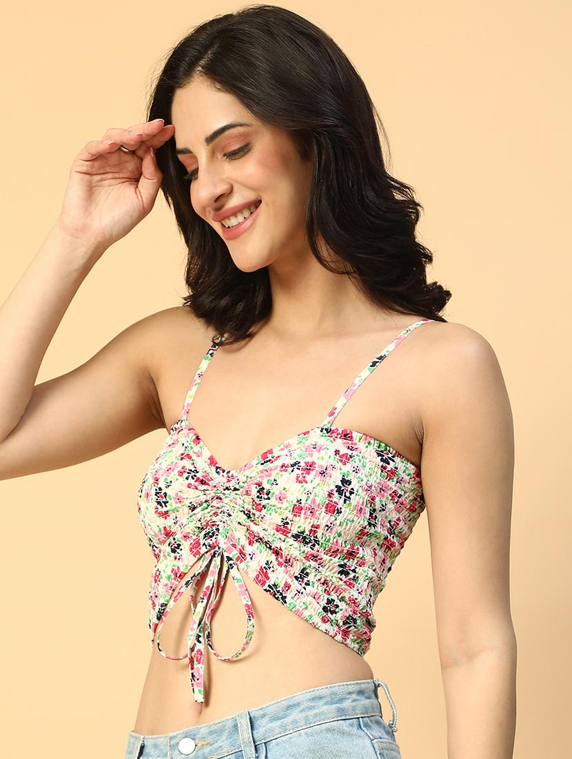 women floral print shoulder strap crop top - 21962017 -  Standard Image - 1