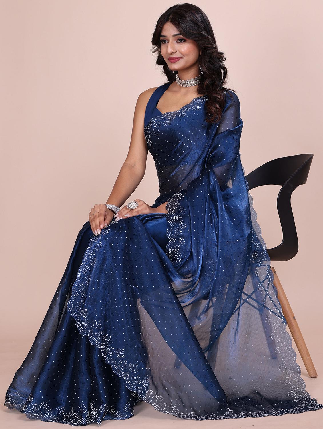 women solid with work embellished saree with blouse - 21962023 - Standard Image - 1