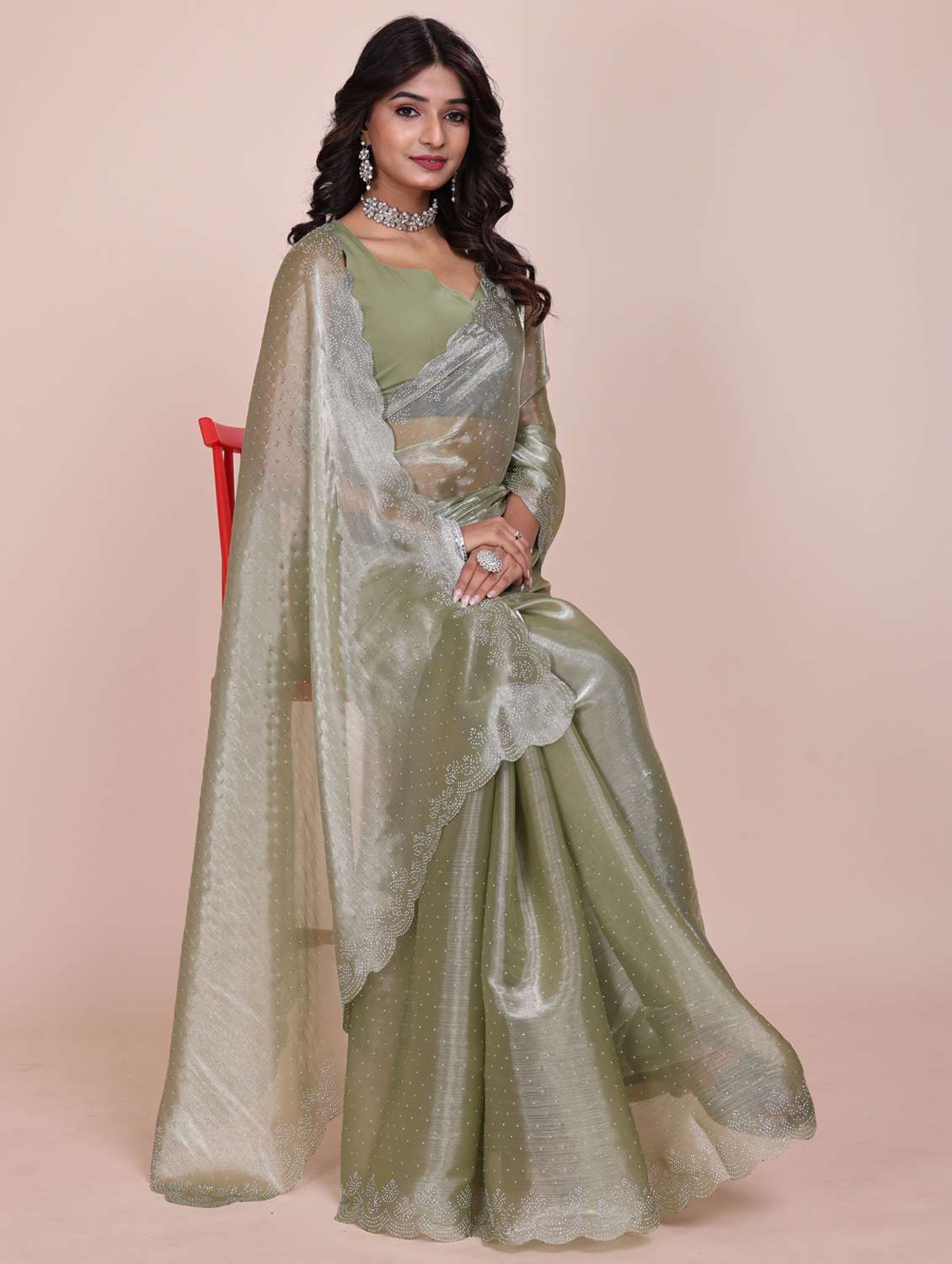 women solid with work embellished saree with blouse - 21962026 -  Standard Image - 1