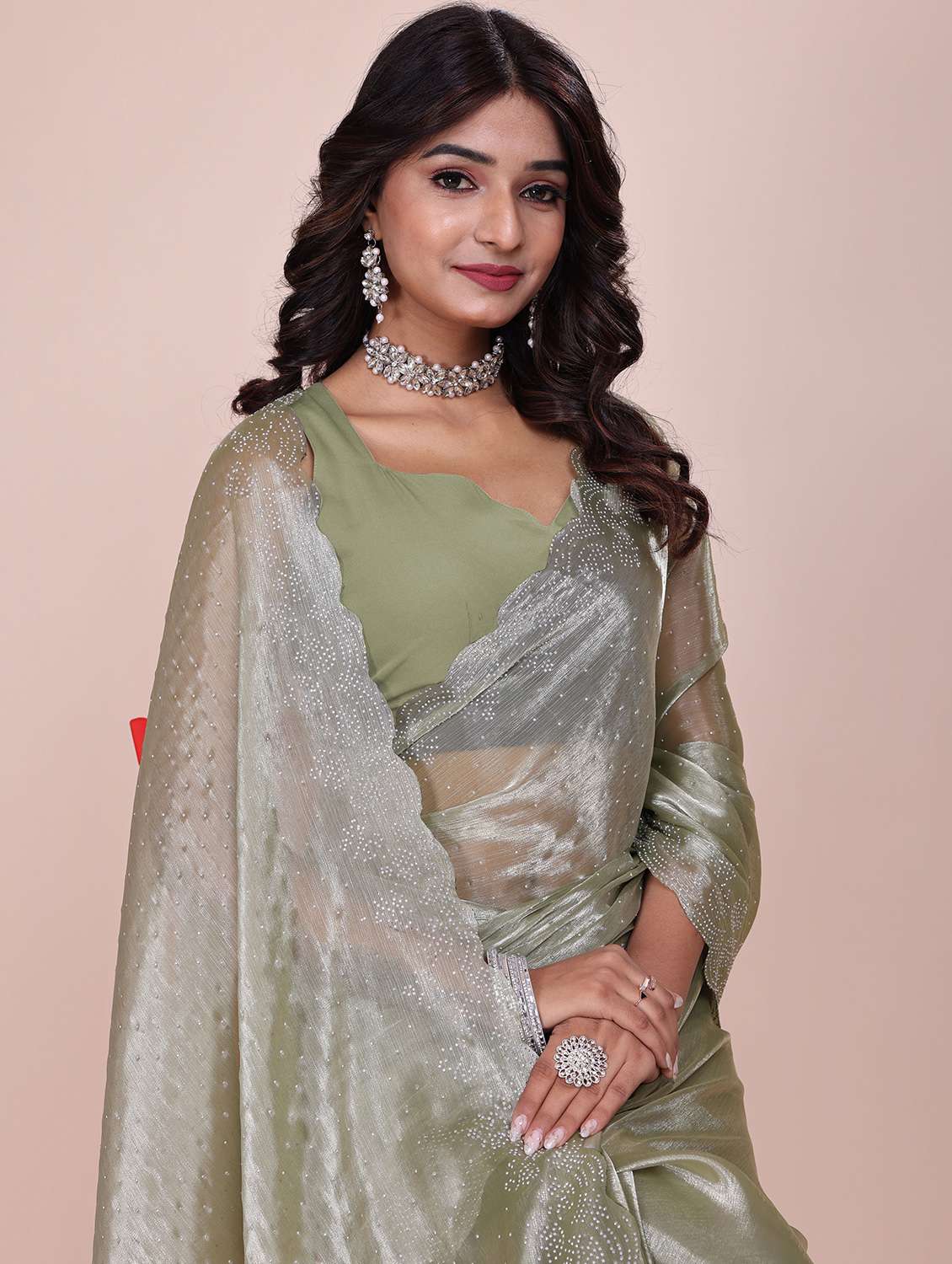 women solid with work embellished saree with blouse - 21962026 -  Standard Image - 4