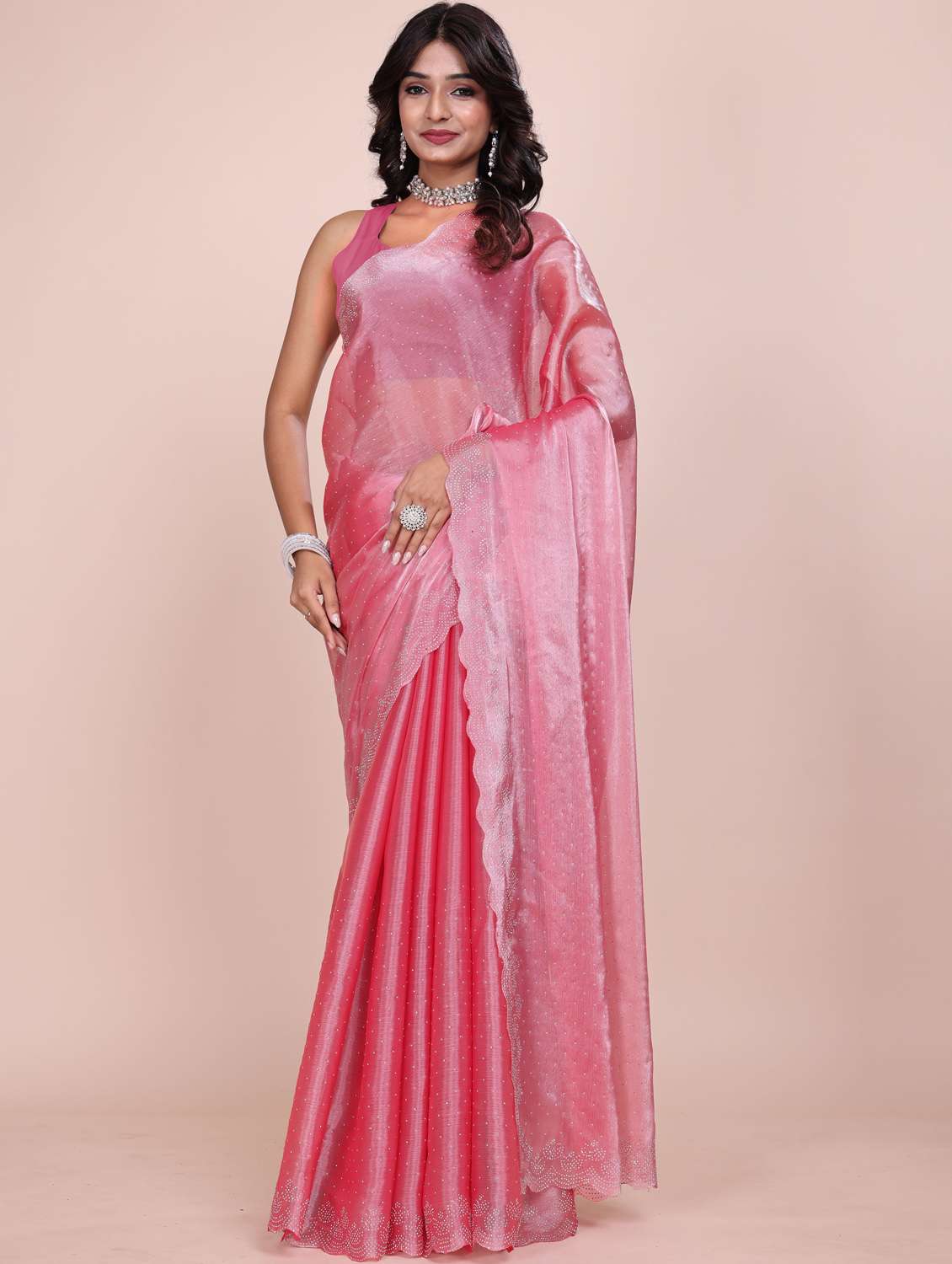 women solid with work embellished saree with blouse