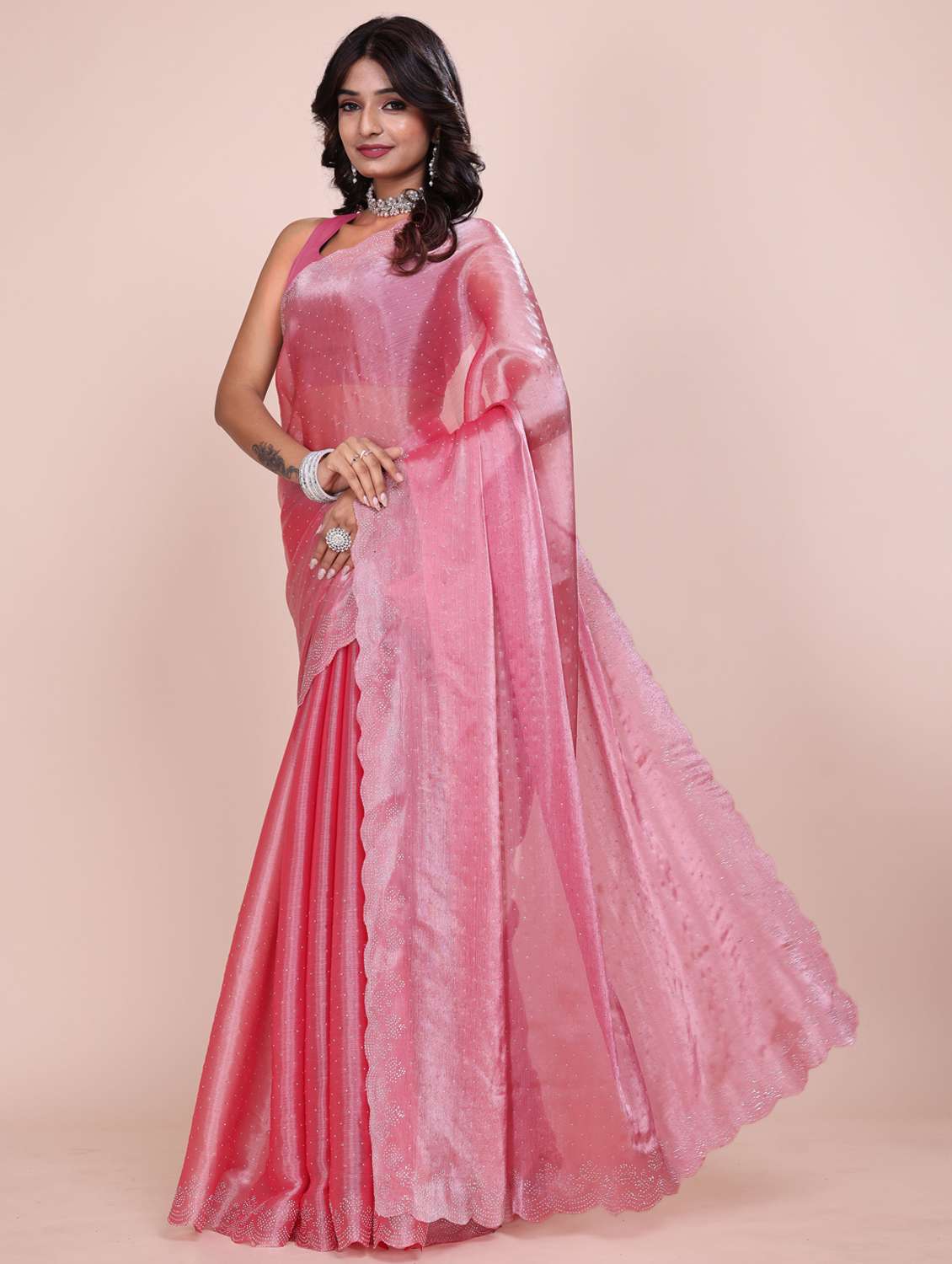 women solid with work embellished saree with blouse - 21962030 -  Standard Image - 1