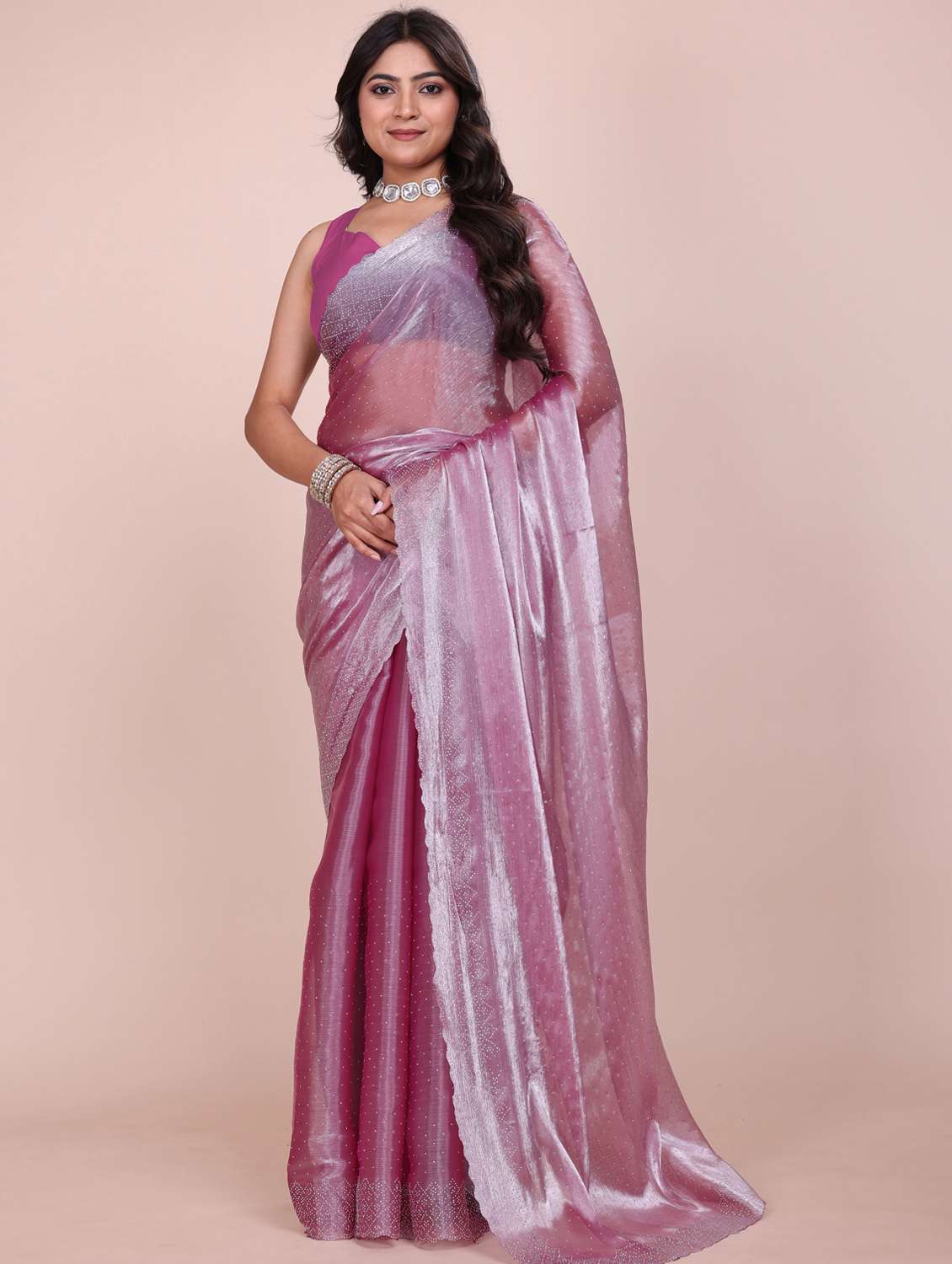 women solid with work embellished saree with blouse