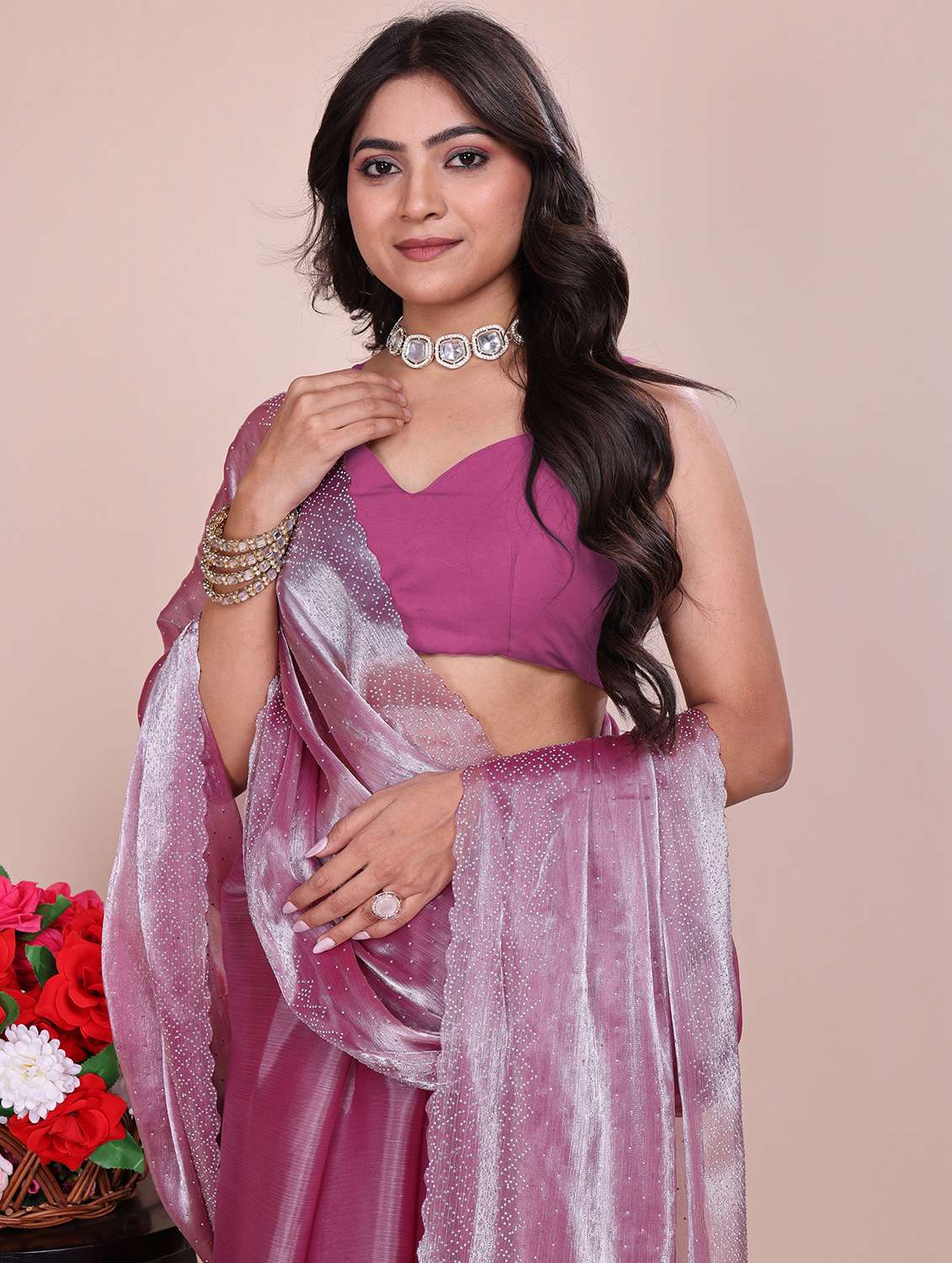 women solid with work embellished saree with blouse - 21962039 -  Standard Image - 4